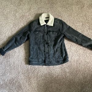 Hollister fur denim jacket in faded black/grey